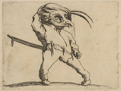Naamioitu mies vinoilla jaloilla, Varien kuvasta ..., 1616-22. tekijältä Jacques Callot