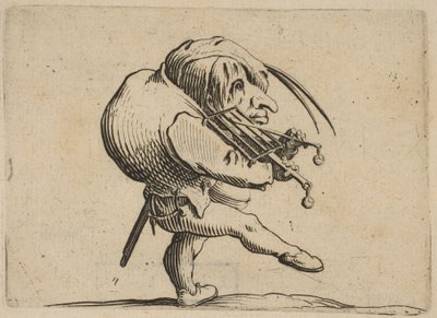 Mies kaapii grilliä viulussa..., 1616-22. tekijältä Jacques Callot