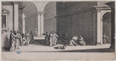 Suuri passio, jalkojen pesu. Ensimmäinen numero 7 lehden sarjasta (Lieure 281, Meaume 12) tekijältä Jacques Callot