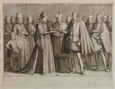 Ferdinand I de’ Medicin elämä, Ferdinand I:n häät. Ensimmäinen osa 16 valmiista teoksesta ja 2 ylimääräisestä teoksesta (Lieure 147, Meaume 534) tekijältä Jacques Callot