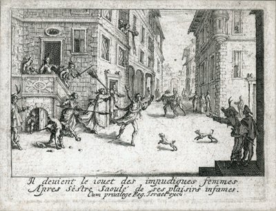 Tuhlaajapojan elämä... (kaiverrus) tekijältä Jacques Callot