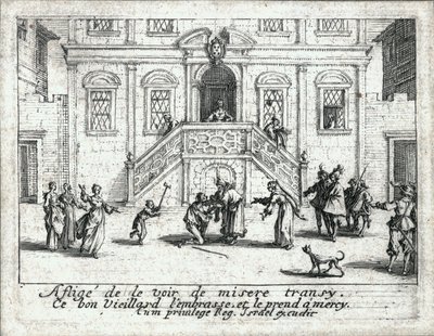 Tuhlaajapojan elämä... (kaiverrus) tekijältä Jacques Callot