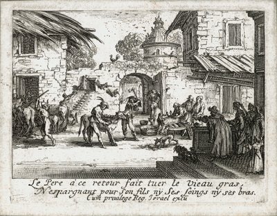 Tuhlaajapojan elämä... (kaiverrus) tekijältä Jacques Callot