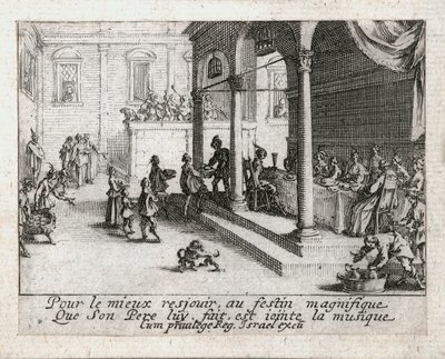 Tuhlaajapojan elämä... (kaiverrus) tekijältä Jacques Callot