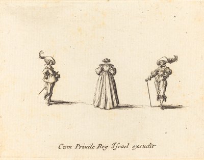 Lady Seen from Behind, and Two Gentlemen, luultavasti 1634. tekijältä Jacques Callot
