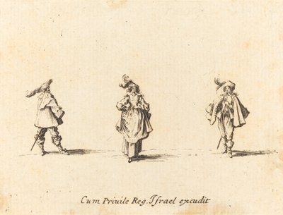 Lady with Plues ja Two Gentlemen, luultavasti 1634. tekijältä Jacques Callot