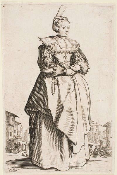 Nainen koholla, sarjasta "The Nobility of Lorraine" tekijältä Jacques Callot