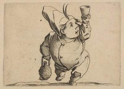 Le Beveur vu de Face Juomari edestä katsottuna, Varie-hahmosta Gobbi, puku..., 1616-22. tekijältä Jacques Callot
