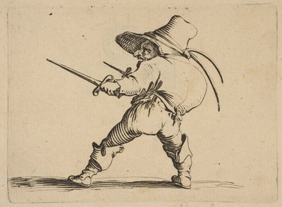 Kaksintaistelija miekan ja tikarin kanssa, Varie..., 1616-22. tekijältä Jacques Callot