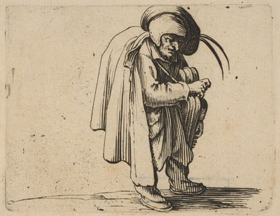 Le Jouer de Vielle Hurdy-Gurdy Player, Varie Figure Gobbi, sarja nimeltä aus..., 1616-22. tekijältä Jacques Callot