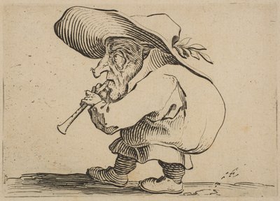Le Joueur de Flageolet Flageolet-soitin, Varie Figure Gobbi, sarja nimeltä a..., 1616-22. tekijältä Jacques Callot