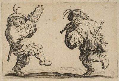 Les Danseurs a la Flute et au Tambourin Kaksi tanssijaa soittamassa huilua ja tambouria..., 1617-20. tekijältä Jacques Callot