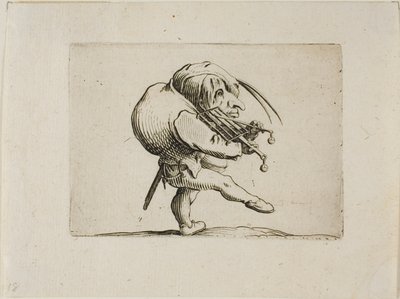 Mies soittaa grilliä viuluna, Varie Figure Gobbi tekijältä Jacques Callot
