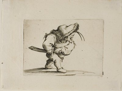 Mies valmistautuu vetämään miekkansa, Varie Figure Gobbi tekijältä Jacques Callot