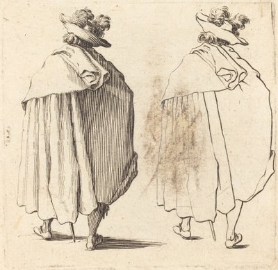 Mies viittassa takaa katsottuna tekijältä Jacques Callot