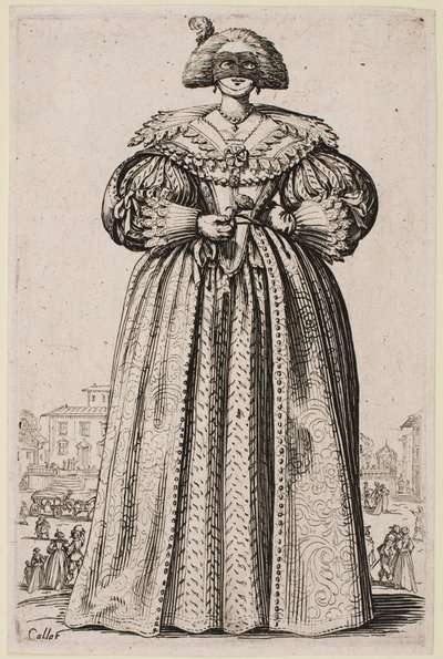 Naamioitu nainen sarjasta "The Nobility of Lorraine" tekijältä Jacques Callot