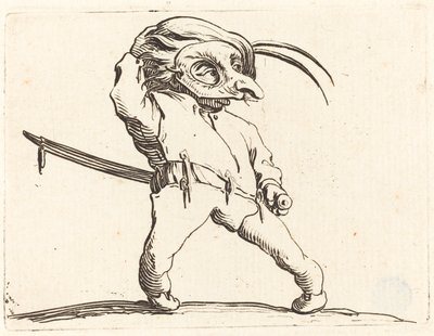 Naamioitu mies, jolla on kierretyt jalat, n. 1622. tekijältä Jacques Callot