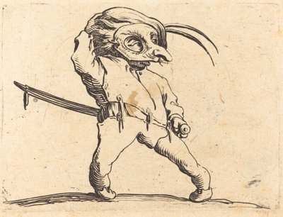 Naamioitu mies, jolla on kierretyt jalat, n. 1622. tekijältä Jacques Callot