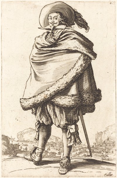 Jalo mies käärittynä turkista koristeltuun vaippaan tekijältä Jacques Callot