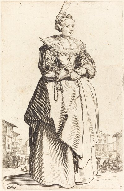 Jalo nainen pienellä hatulla, n. 16201623. tekijältä Jacques Callot