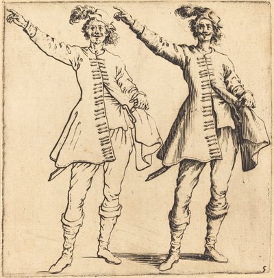 Upseeri, käsivarsi ojennettuna, näkymä edestä tekijältä Jacques Callot