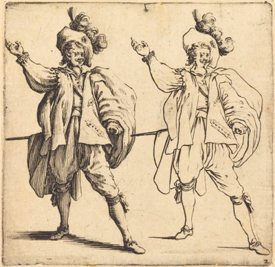 Upseeri, jolla on suuri pöly, näkymä edestä, 1617 ja 1621. tekijältä Jacques Callot