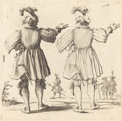 Upseeri Plumen kanssa, takaa katsottuna, 1617 ja 1621. tekijältä Jacques Callot