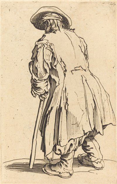 Vanha kerjäläinen yhdellä kainalosauvalla, n. 1622 tekijältä Jacques Callot