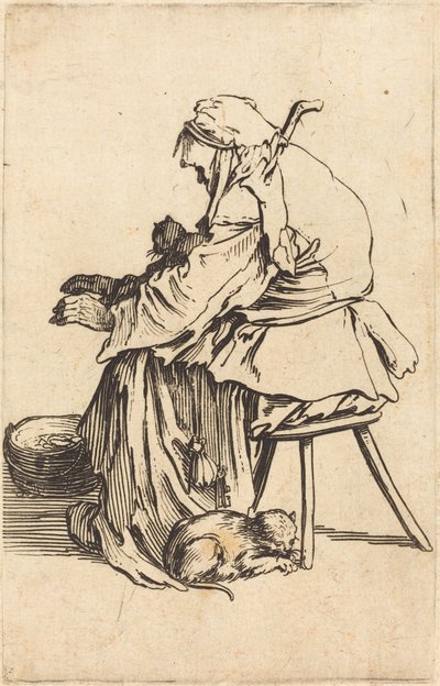 Vanha nainen kissojen kanssa tekijältä Jacques Callot