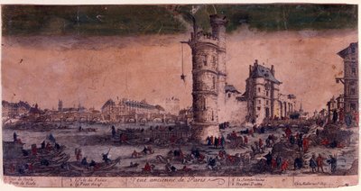 Pariisi, Ile de la Cite, Le Pont Neuf ja Neslen torni. Kaiverrus Jacques Callot. . tekijältä Jacques Callot