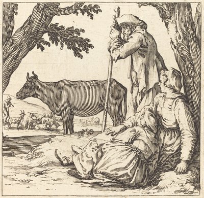 Talonpoikapari lehmän kanssa tekijältä Jacques Callot