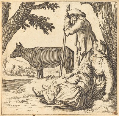 Talonpoikapari lehmän kanssa tekijältä Jacques Callot