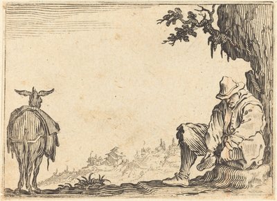 Talonpoika riisumassa kenkänsä, c. 1622. tekijältä Jacques Callot