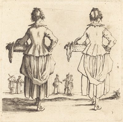 Talonpoikanainen korilla, takaa katsottuna tekijältä Jacques Callot