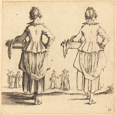 Talonpoikanainen korilla, takaa katsottuna tekijältä Jacques Callot