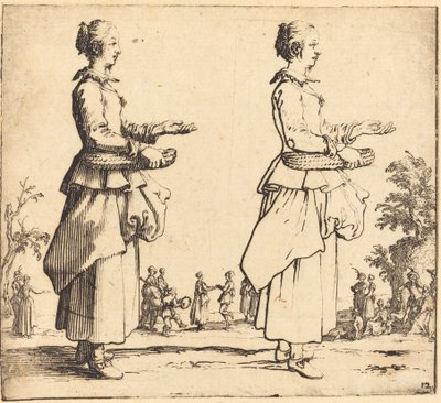 Talonpoikanainen korineen, profiilissa, kasvot oikealle tekijältä Jacques Callot