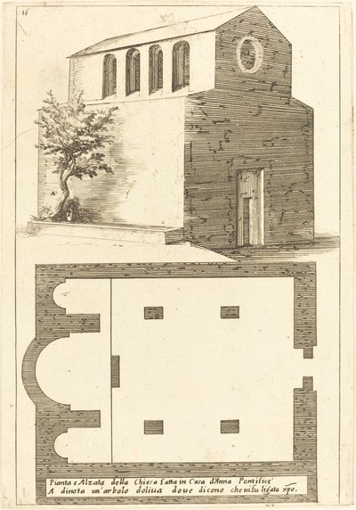 Suunnitelma ja kirkon korkeus lähellä Annasin taloa tekijältä Jacques Callot