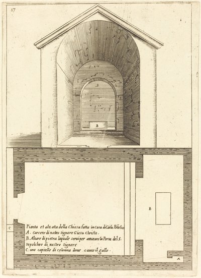 Suunnitelma ja kirkon korkeus lähellä Kaifaan taloa tekijältä Jacques Callot