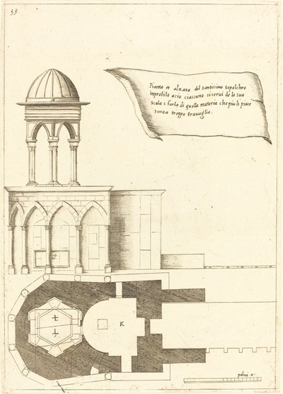Pyhän haudan kirkon suunnitelma ja korotus tekijältä Jacques Callot