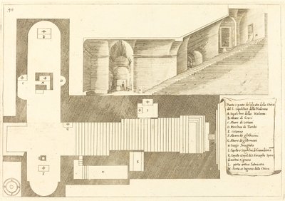 Suunnitelma ja osa Madonnan pyhän haudan kirkon kohoamista tekijältä Jacques Callot