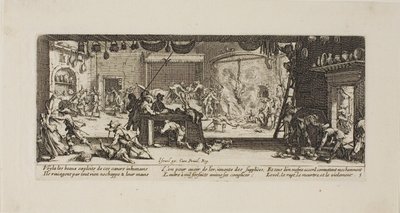 Suuren maalaistalon ryöstäminen, levy viisi teoksesta The Miseries of War (Sodan kurjuudet). tekijältä Jacques Callot