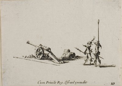 Valmistautuminen ampumaan Canonin, levy kymmenen sotilasharjoituksista tekijältä Jacques Callot