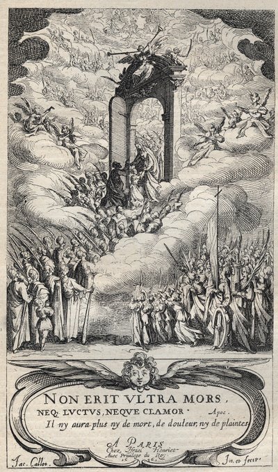 Pyhät ja pyhät kiirehtivät paratiisin ovelle - sävellys ja kaiverrus Jacques Callot (1592-1635) tekijältä Jacques Callot