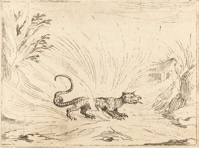 Salamanteri liekkien ympäröimänä. tekijältä Jacques Callot