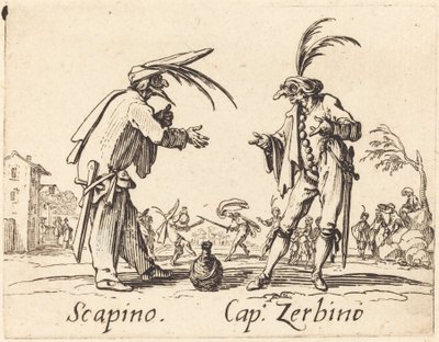 Scapino ja Cap. Zerbino, n. 1622. tekijältä Jacques Callot