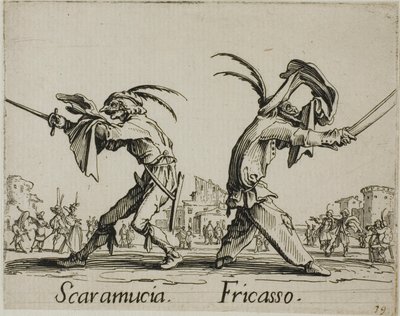 Scaramuccia - Fricasso, lautanen 11 alkaen Balli di Sfessaniaa tekijältä Jacques Callot