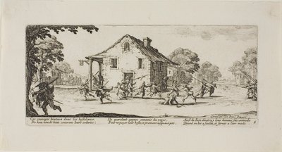 Ryöstökohtaus, levy neljä teoksesta The Miseries of War (Sodan kurjuudet) tekijältä Jacques Callot