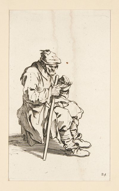 Istuu kerjäläinen, syö, The Beggarsista tekijältä Jacques Callot