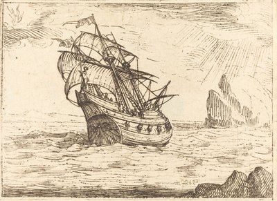 Laiva navigoi lähellä kiviä. tekijältä Jacques Callot