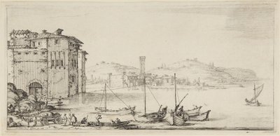 Laivoja lastataan, sarjasta Diverse Vedute Designate in Fiorenza (Erilaisia Firenzessä suunniteltuja maisemia) tekijältä Jacques Callot